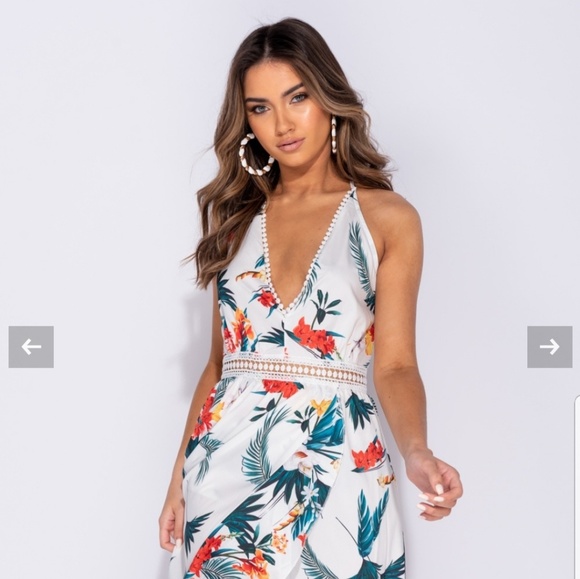 *1 LEFT *Embroidered Faux Wrap Floral Halter Maxi - Picture 2 of 6